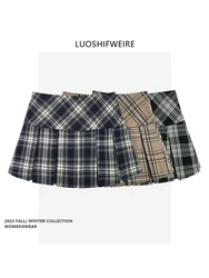 American Retro Plaid A-Line Skirt Women's 2025 New Autumn Black White Grid Half Skirt Slimming Thickened Pleated Skirt