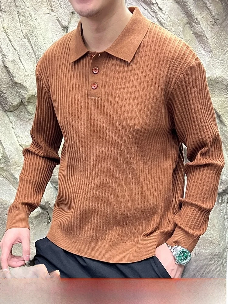 

Вязаный эластичный свитер в полоску в стиле ретро с воротником Briti Sle, осенний модный молодежный длинный свитшот Sve Crew Ne