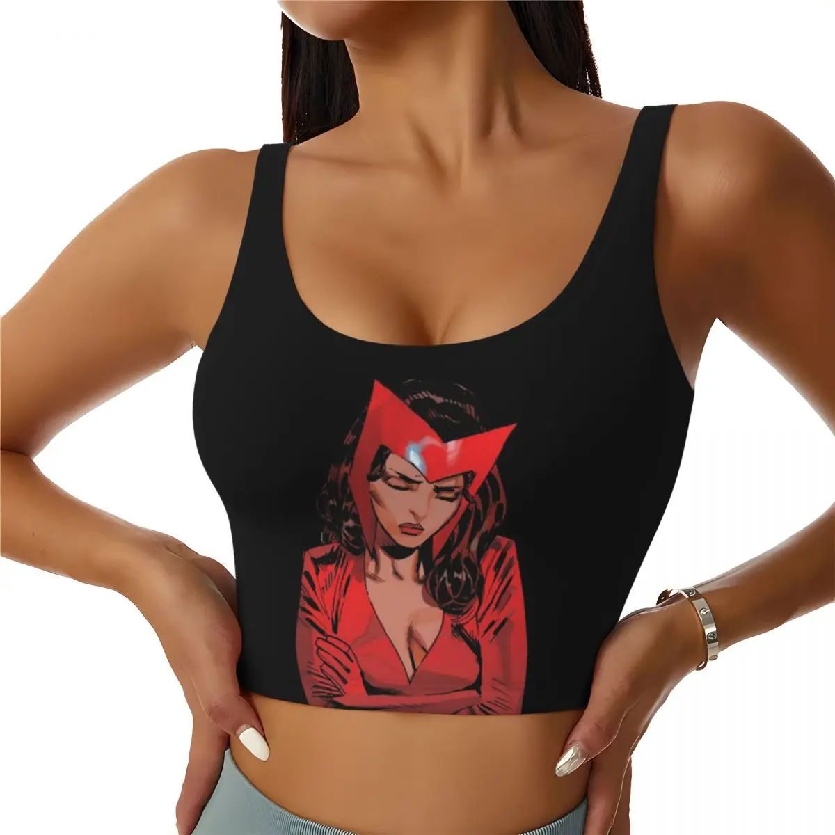 Custom Women Scarlet Witch Worry Sports Bra High Impact Gym Workout Running Crop Tank Tops