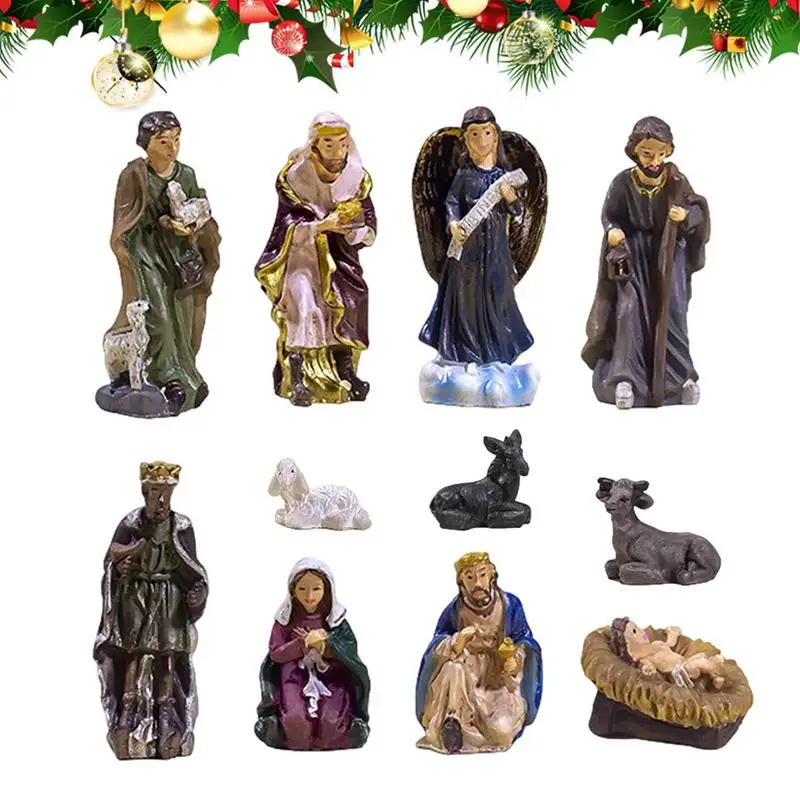 Jesus Birth Figures Christmas Manger Set Ornaments Religious Nativity Christmas Children's Gift Resin Crafts Home Decor