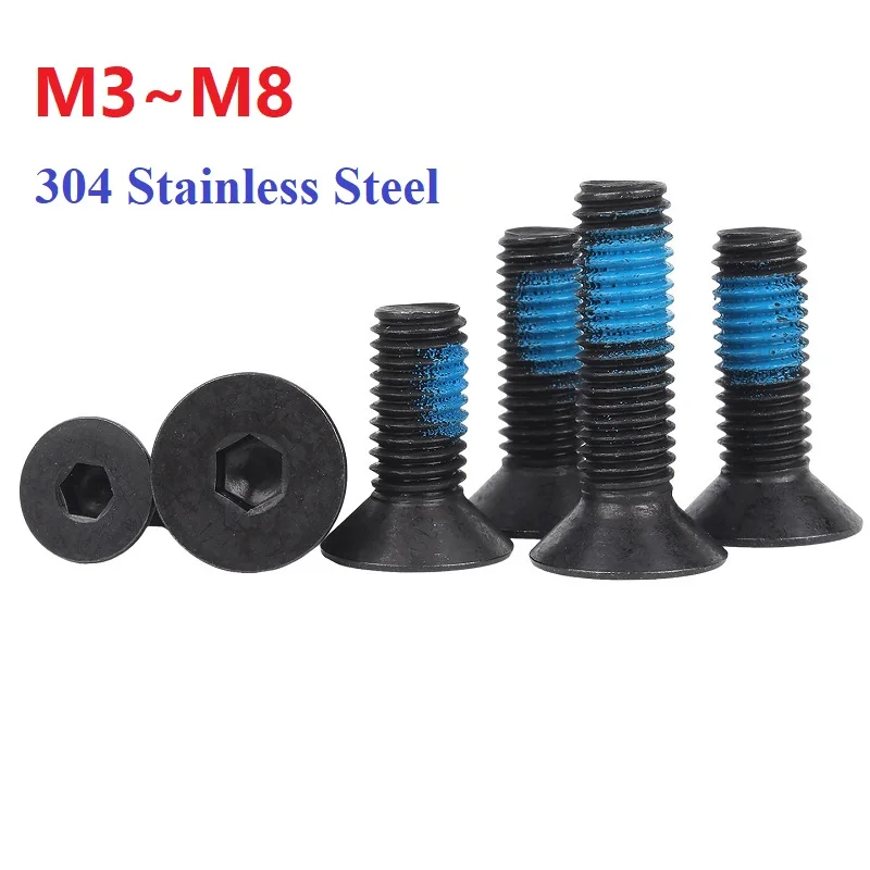 M3 M4 M5 M6 M8 Black 304 Stainless Steel Hexagon Socket Flat Countersunk Head Machine Screw Bolt Glue Dispensing Bolts