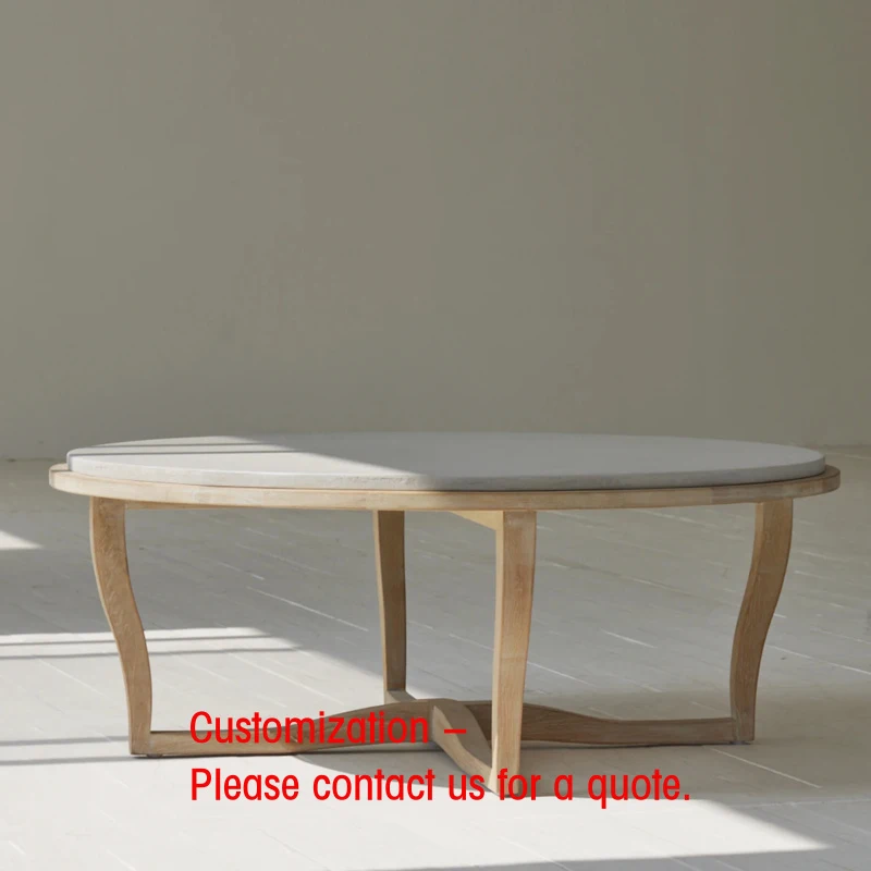 custom.Stylish Wabi Sabi  Mid Nordic Round Coffee Table Luxury Concrete Oak Coffee Table Living Room