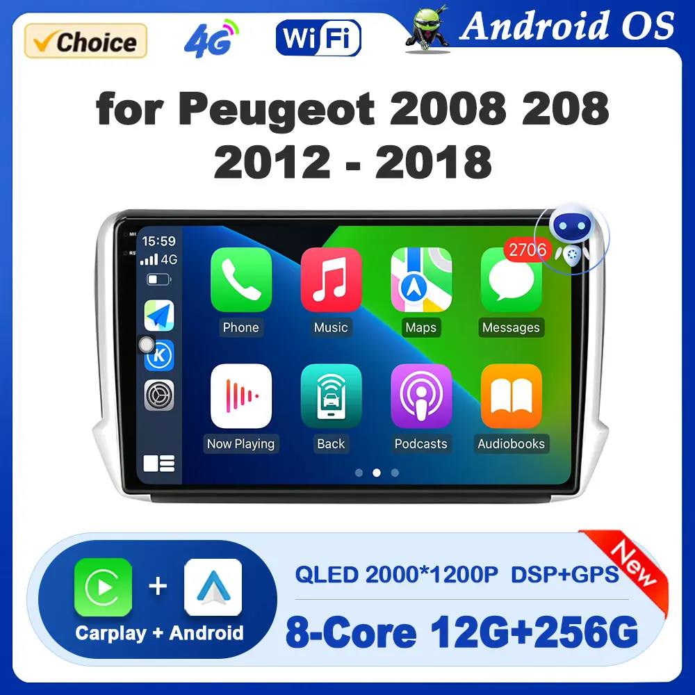 

10.1 inch for Peugeot 2008 208 2012 - 2018 Car Radio Multimedia Video Player Android Auto DSP Stereo Wireless Carplay HD Screen