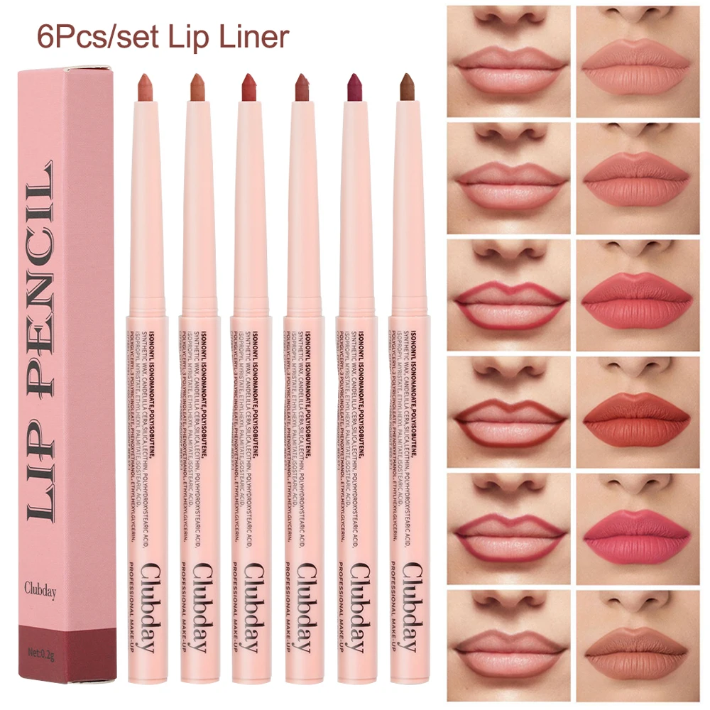 

6 Pcs/Set Matte Lip Liner Pencil Waterproof Non-Stick Cup Lipstick Long Lasting Sexy Red Brown Lip Liner Makeup Lip Contouring