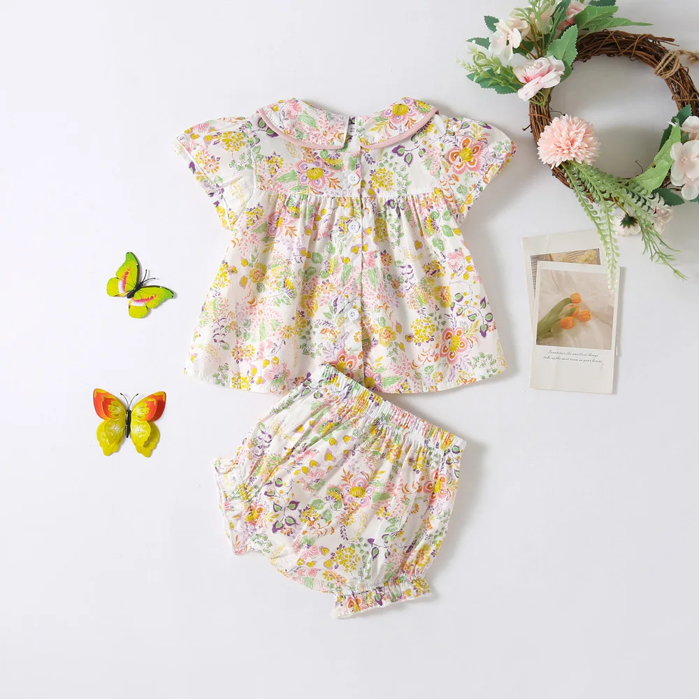 MILANCEL 0-3 Y Baby Clothing Set Peter Pan CollarTee And Floral Bloomers 2Pcs Girls Clothes Suit