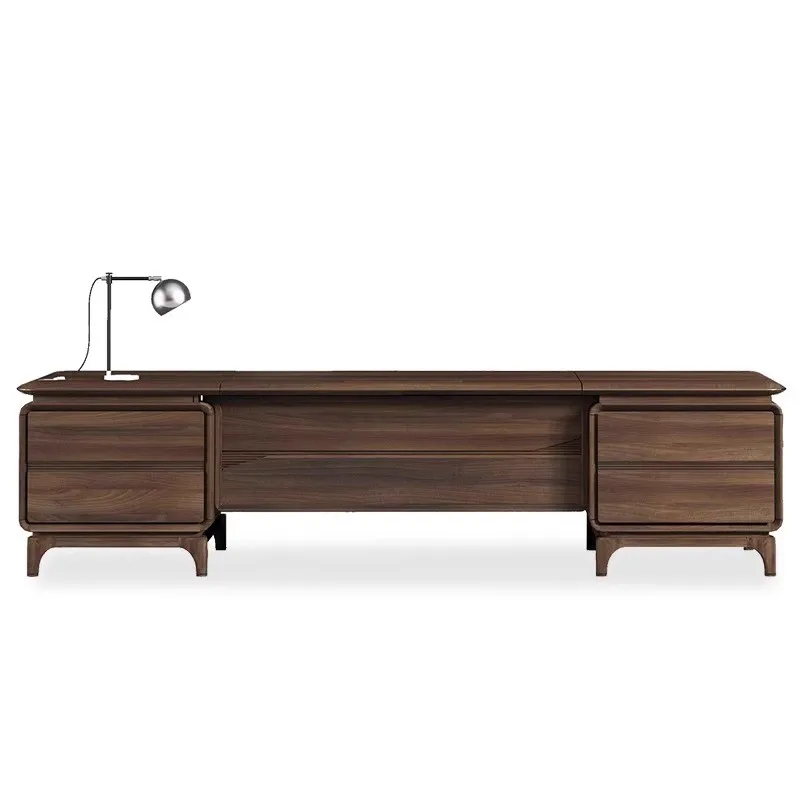 

Boss table President table Walnut solid wood desk office furniture New Chinese office desk and chair combination