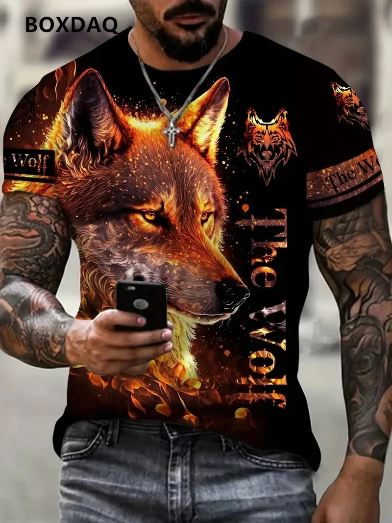 Fashion 3D Wolf Men\'s T-Shirt Hip Hop Trend Harajuku Clothes 3d Animal Print Tee Casual O-Neck Short Sleeve Summer Oversize Tops