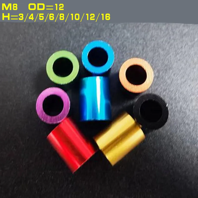 10 teile/los M8x3/4/5/6/8/10/12/16 bunte Eloxierte aluminium scheibe dichtung buchse dicke 3mm bis 16mm