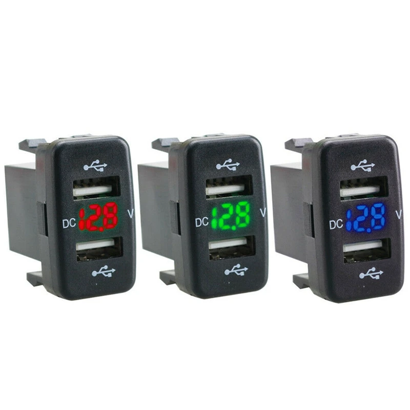 Adaptador de pantalla de voltios de carga de puerto USB Dual para coche, enchufe de cargador de coche, compatible con Toyota Green, 5 uds.