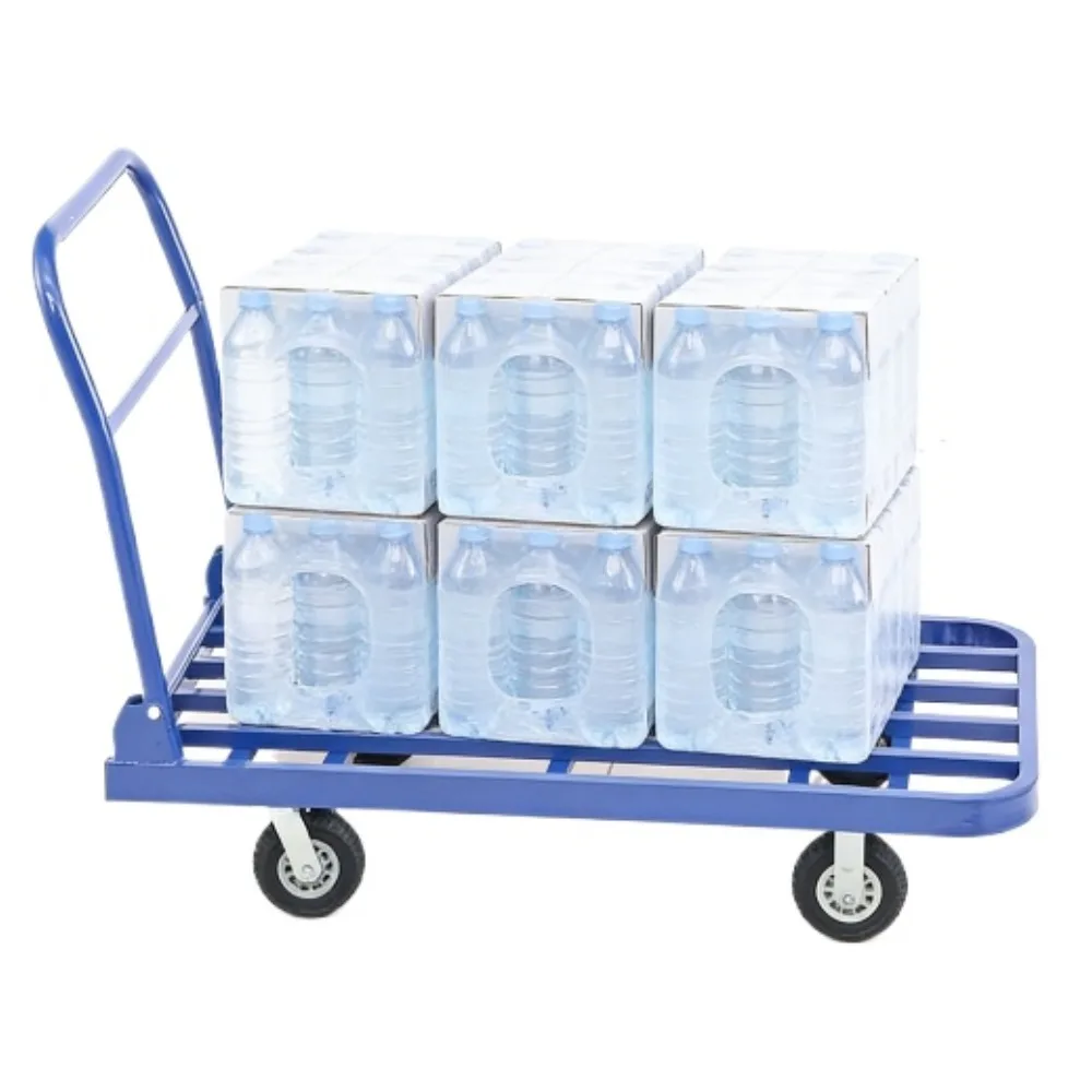 Folding transport handcart, silent flatbed trolley, four-wheeled for construction sites, home use, and warehouse hauling.