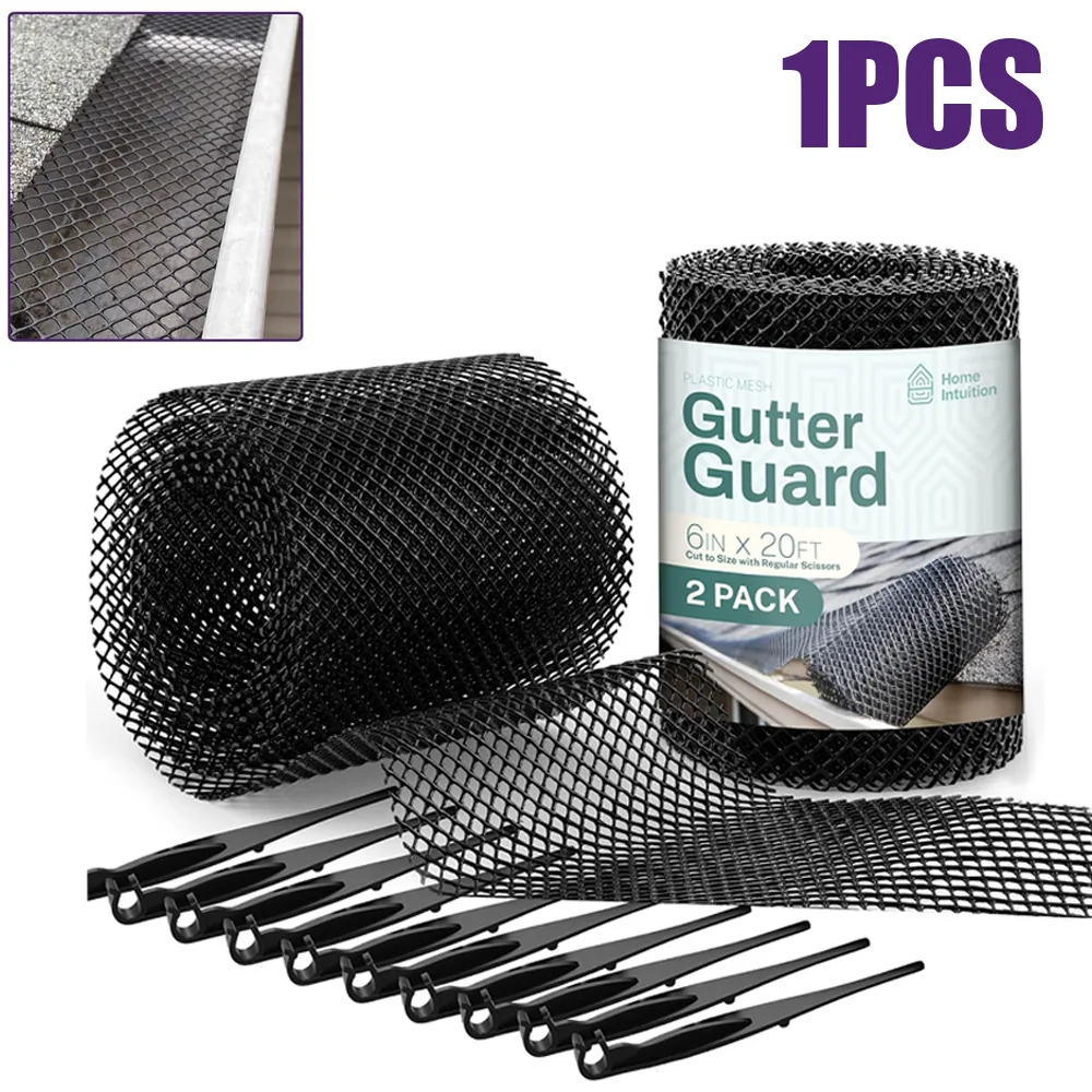 Plastic Gutter Guard Mesh Roll Garden Drainage Protector Leaf Debris Blocker For Preventing Clogged Drains with 10 Clip Fixed