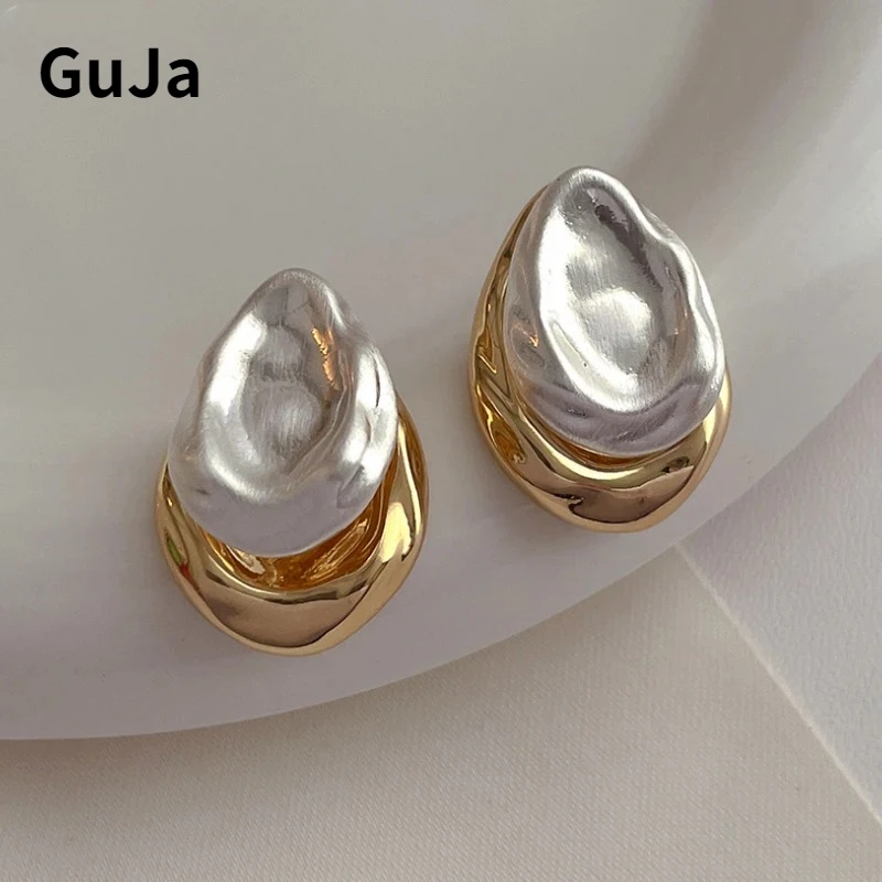Modern Jewelry Sweet Korean Temperament Back With Front Metal Splicing Stud Earrings For Women 2025 Trend New Hot Selling