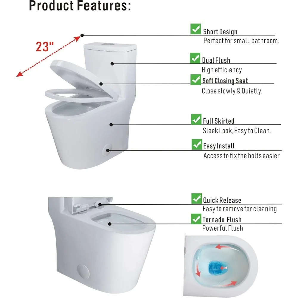 Compact Round One Piece Toilet, 23