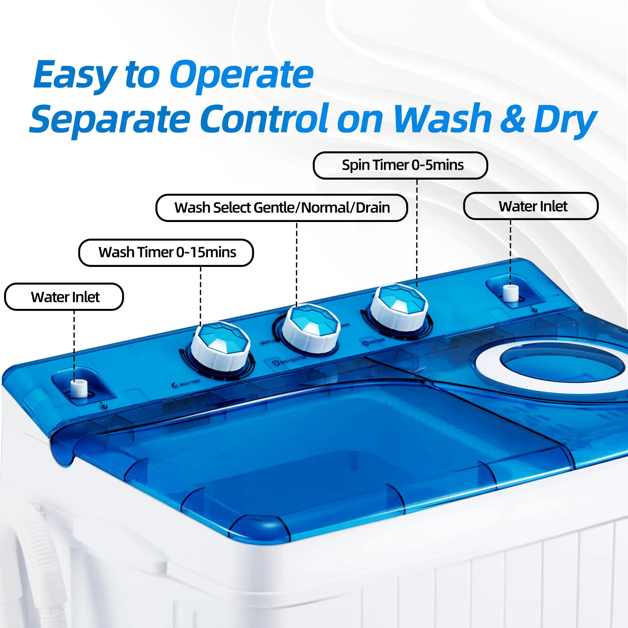 Portable Washing Machine 26Lbs Capacity Washer & Dryer Combo Twin Tub Laundry 2 In 1 Washer(18Lbs) & Spinner(8Lbs)