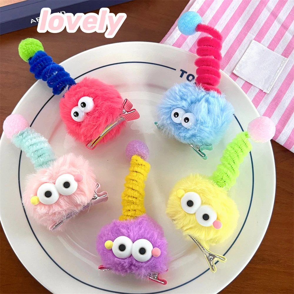 Cute Little Monster Hair Clips Women Funny Cartoon Antenna Plush Ball Doll Hairpins Barrettes Girls Sweet Headwear Hair Jewelry