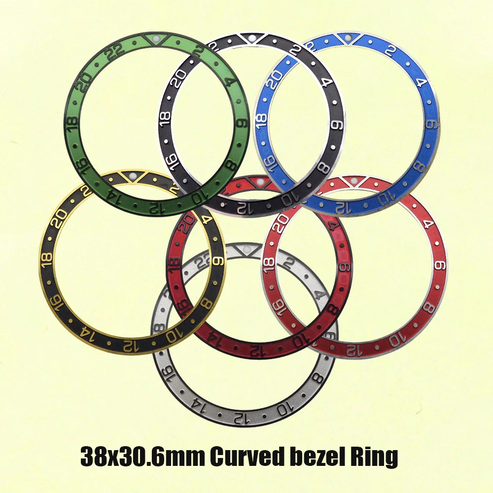 

38x30.6mm Curved Bezel Insert Fit For 40mm Watch Case SUB SKX007 Case NH35 GMT 24H Watch Bezel Insert Ring Parts