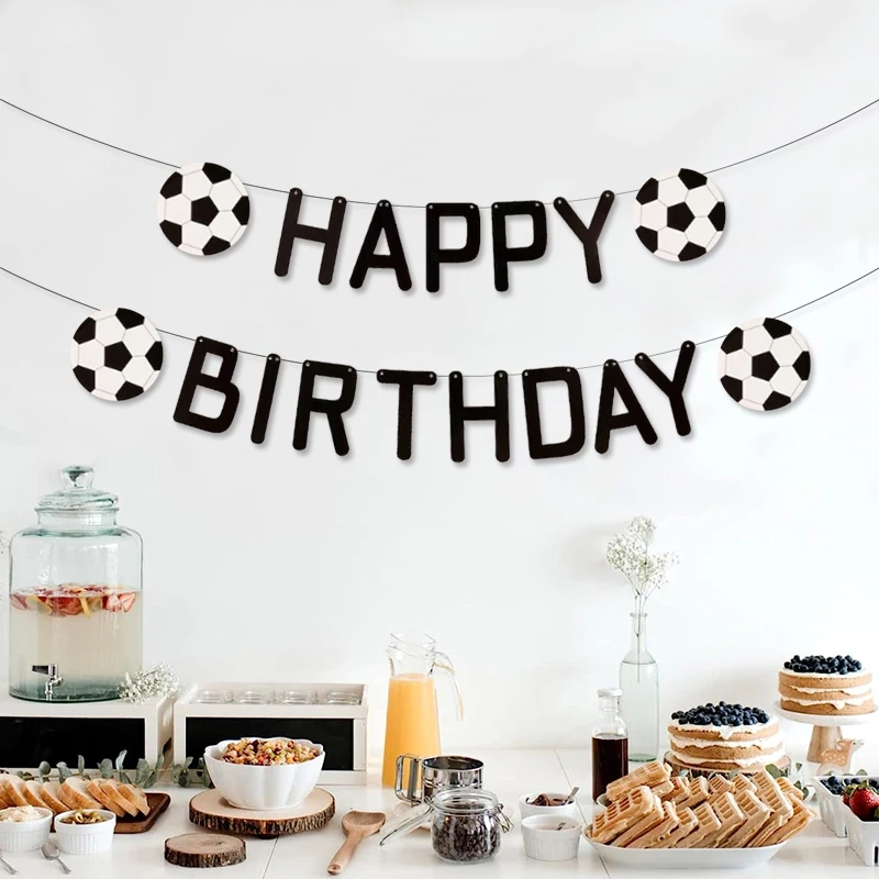 Fußball-Banner „Happy Birthday“, Sportthema, Fußballspieler-Geburtstagszubehör, Geburtstagsparty-Dekorationen für Fußballbegeisterte