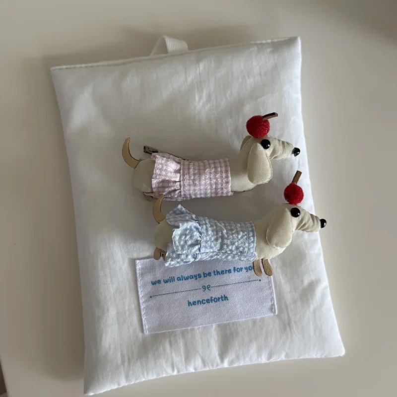 Cherry puppy plaid bangs edge clip cotton cute hairpin sweet girl heart side clip hair accessories headdress view 2