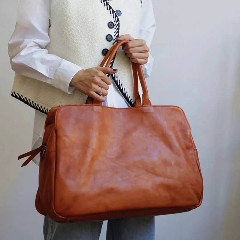 Large Capacity Genuine Cowhide Women  Handbag Shoulder Bag Business Travel Large Size Office Tote Equipment