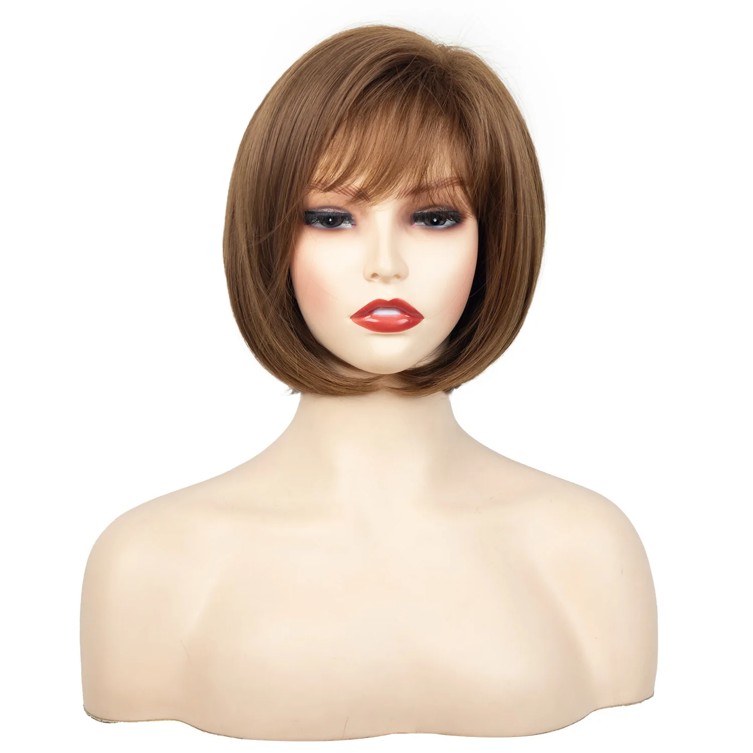 HANEROU Synthetic Bob Short Wig Natural Straight Brown Women Hair Heat Resistant Wig for Daily Party Cosplay