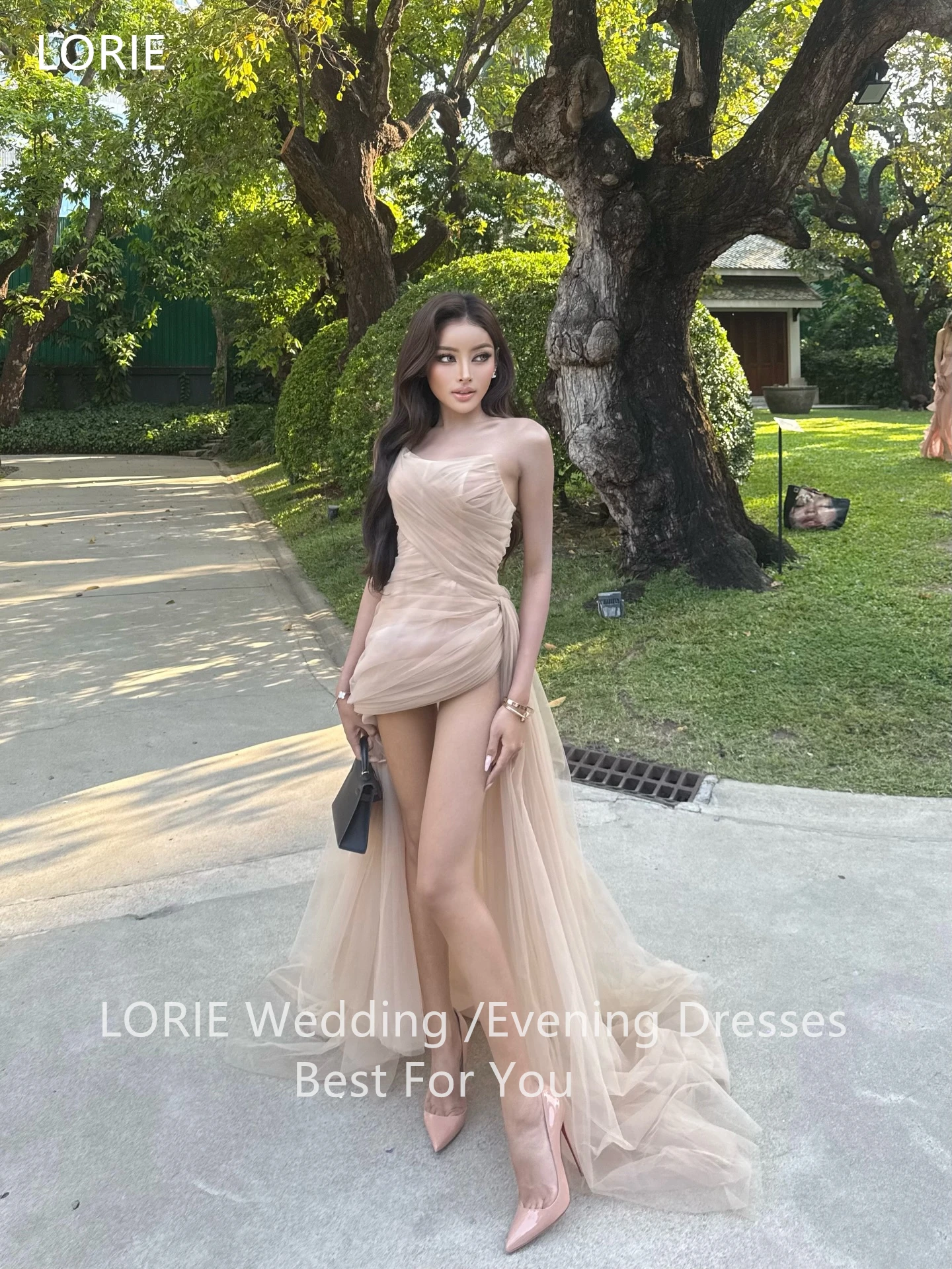 

LORIE Chic Mesh Party Dress Pleated Strapless 2026 Women's Dress Sexy High Waist-Cinching Side Slit A-LIine Prom Gown Customized