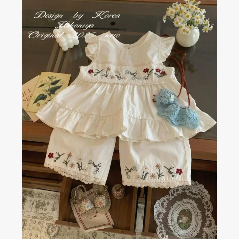Korean Childrens Clothing 2026 Summer New Style Baby Countryside Retro Style Baby Cute Korean Version Set
