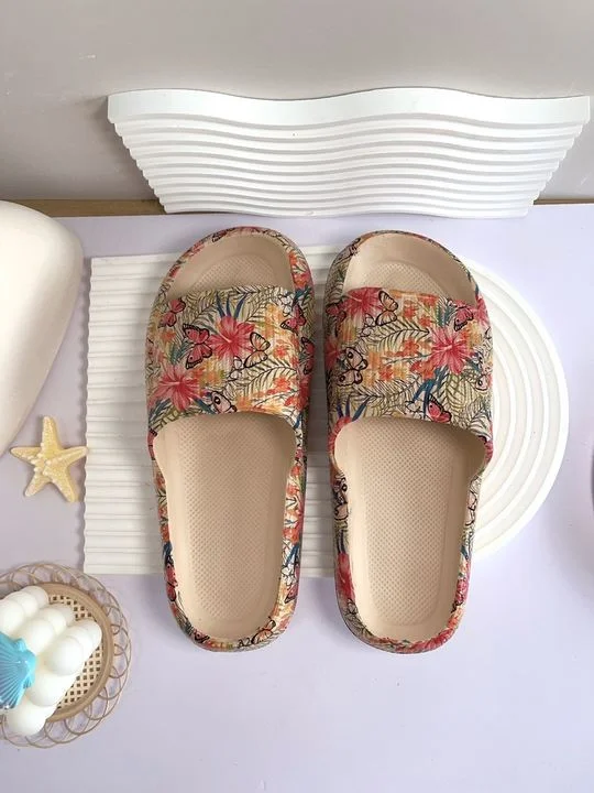 Colorful Butterfly Print Women Summer Slippers Beach Party Seaside Vacation Leisure Walk Home Bathing Comfort Versatile Slippers