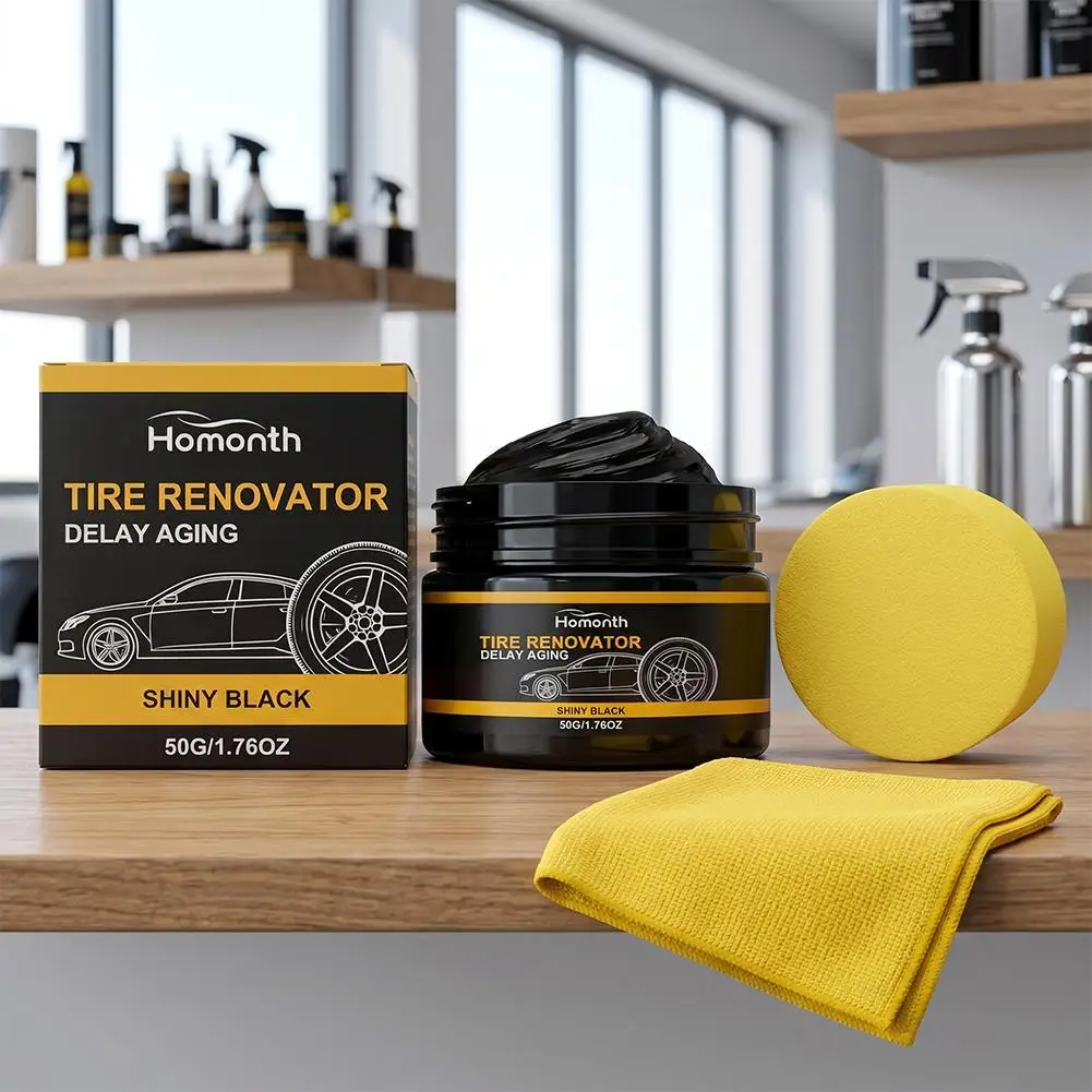

Car Tire Renovator Wax Long Lasting Tire Polishing Cream with Sponge,Wheel Hub Retreading Wax, Auto Tire Black Shine Maintenance
