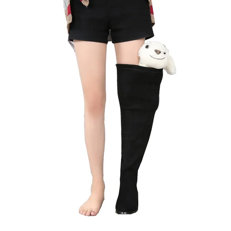 أحذية طويلة مرنة للنساء مقاس كبير، أحذية طويلة نحيفة للشتاء، دافئة بمقدمة مستديرة ونعل مسطح من المطاط