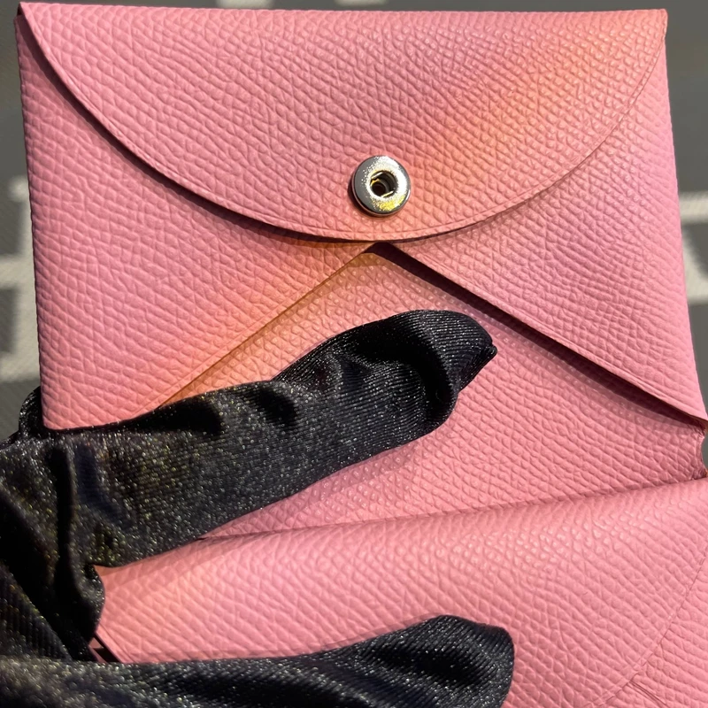 Sakura Pink Leather Key Coin Document Wallet Button Clasp Short Wallet Genuine Cowhide Functional Small Bag for Men And Women