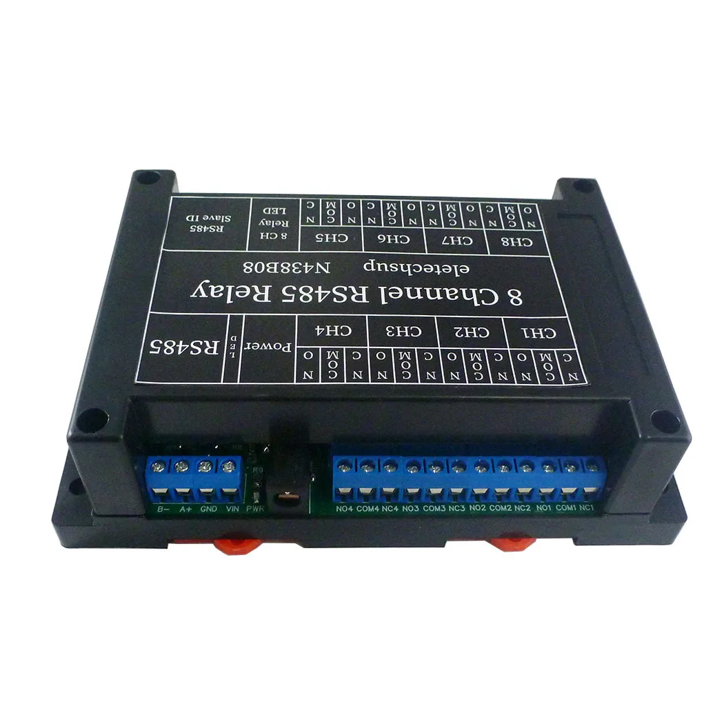 

N438B08 8CH DC 12V RS485 Relay PC UART Serial Port Switch RTU 03 06 16 Function Code DIN Shell Switch Board with TVS Protected