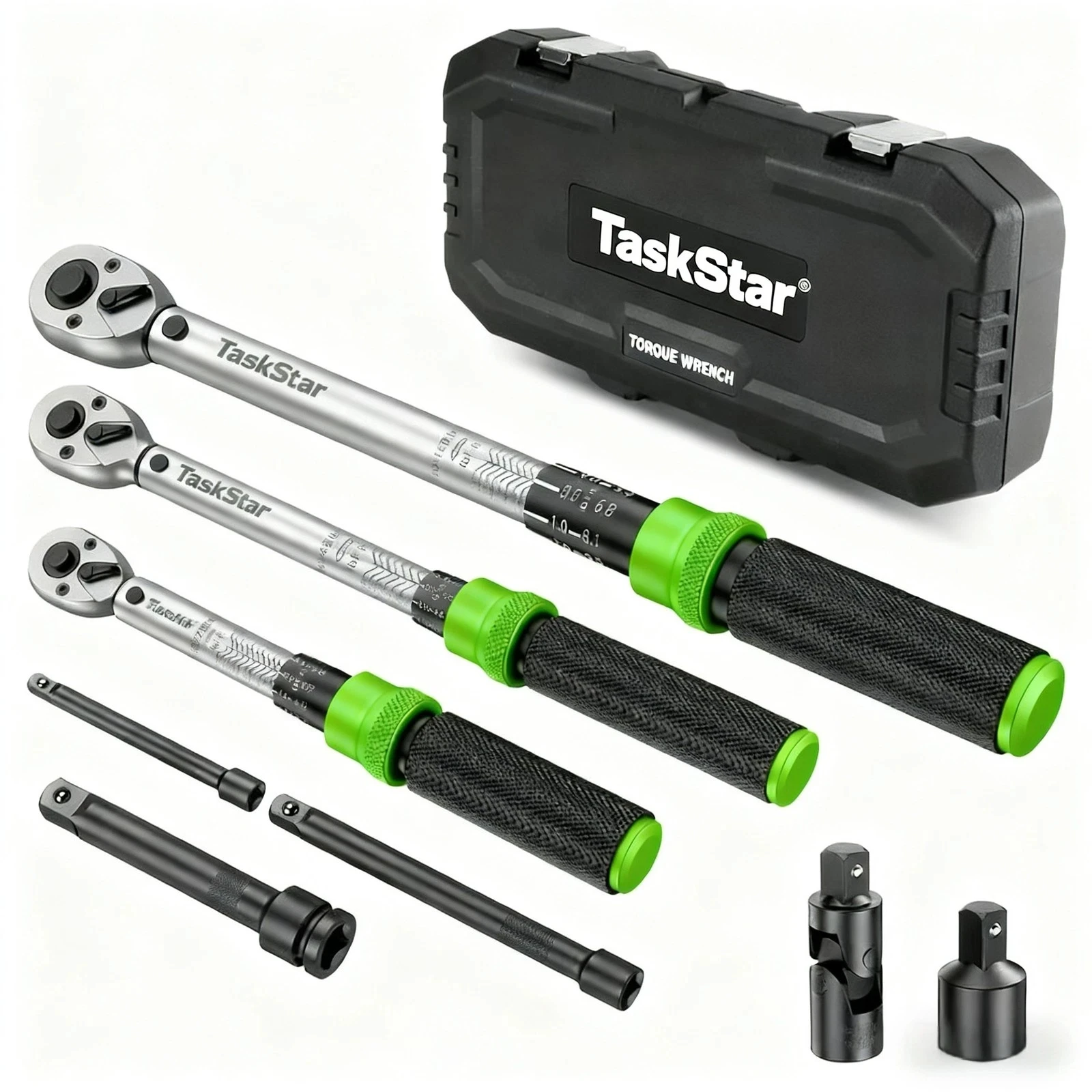 TaskStar 8-teiliges Drehmomentschlüssel-Set, Drehmomentschlüssel mit 1/4-, 3/8- und 1/2-Zoll-Antrieb, 72 Zähne, doppelte Skala, Genauigkeit ±3 %, Handwerkzeuge zum Zerlegen für die Autoreparatur