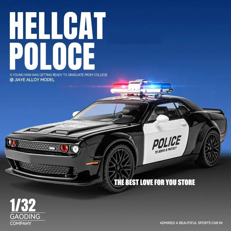 

1:32 Dodge Hellcat Poloce Toy Car Die Cast Metel Cars Toy Pull Back Hellcat Model Cars with Sound and Light Hellc for Kids