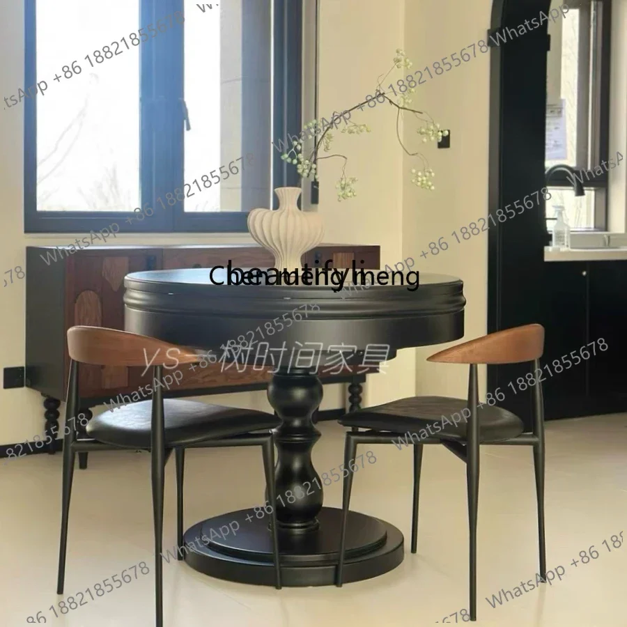 zS173zq1French retro telescopic deformation round table new round solid wood dining table with turntable