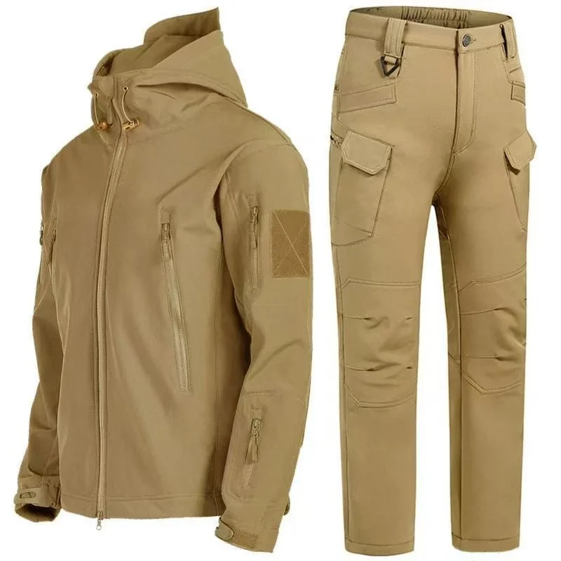 High Quality Hunting Cargo Sets Men Outdoor Multi-pocket Jackets+Hiking Windproof Pants 2 Pcs Suits Wear-resistant Tactical Set