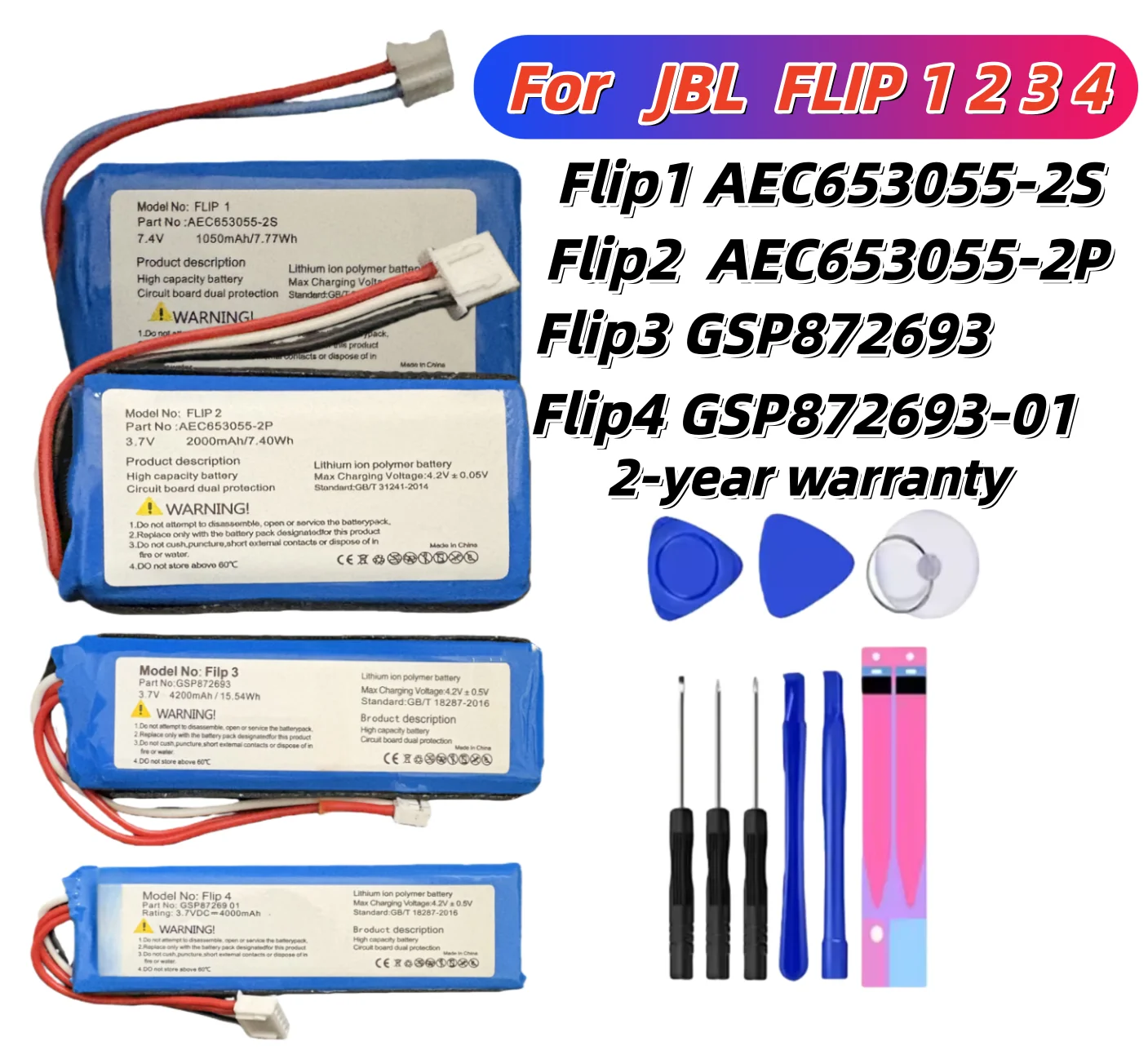 

Speaker Battery For FLIP1 2 3 4 Special Edition Part Number For JBL AEC653055-2S AEC653055-2P GSP872693 GSP872693-01 Replacement