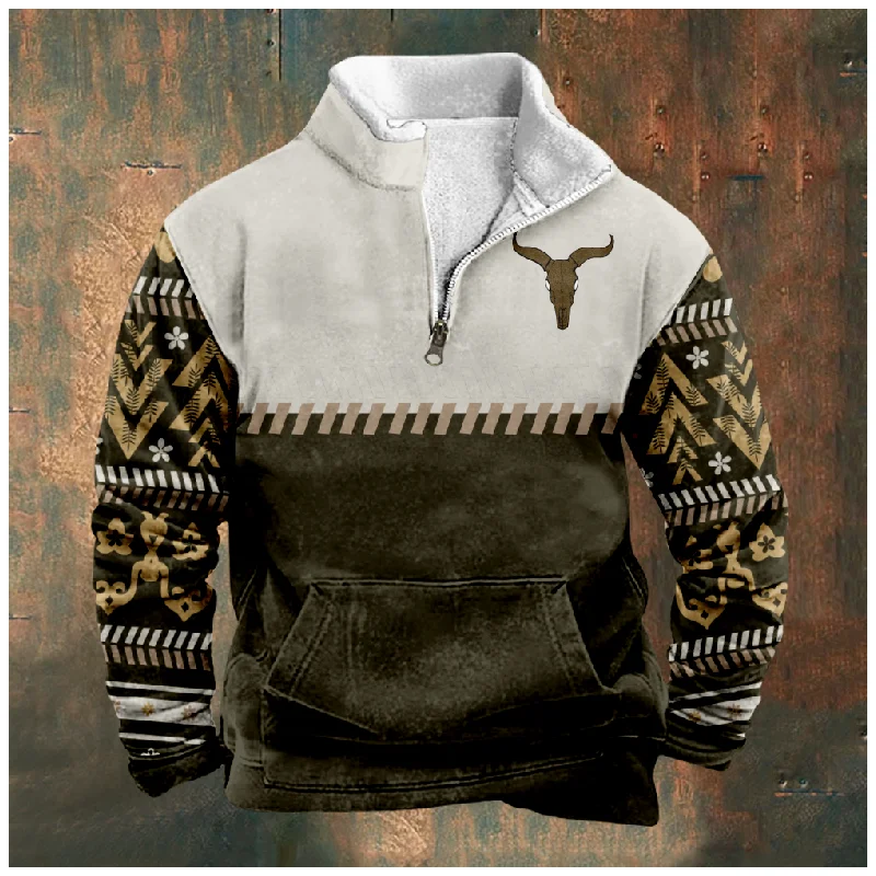 

New Creative Cotton Jacket Hooded Sweater Casual Printing Men's Long Sleeve Standing Neck Half Zip Sweater Cut Inside a07