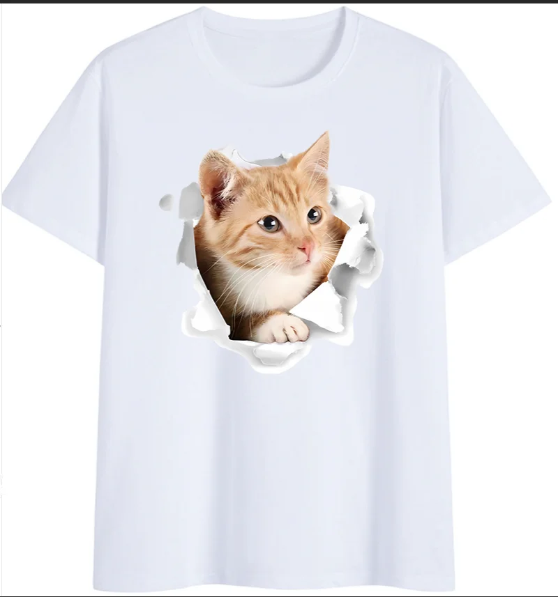 Harajuku C3 Cat Print T-shirt  Short-Sleeved Unisex Top Selling in European And American Markets Summer