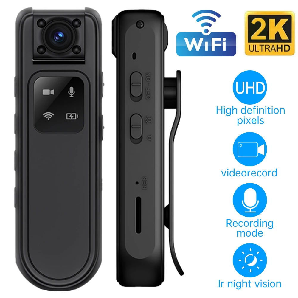 Mini kamera 2K HD WiFi 180 ° Obrotowy obiektyw Rejestrator wideo do uprawiania sportów na świeżym powietrzu Noktowizor Policyjna kamera na korpus