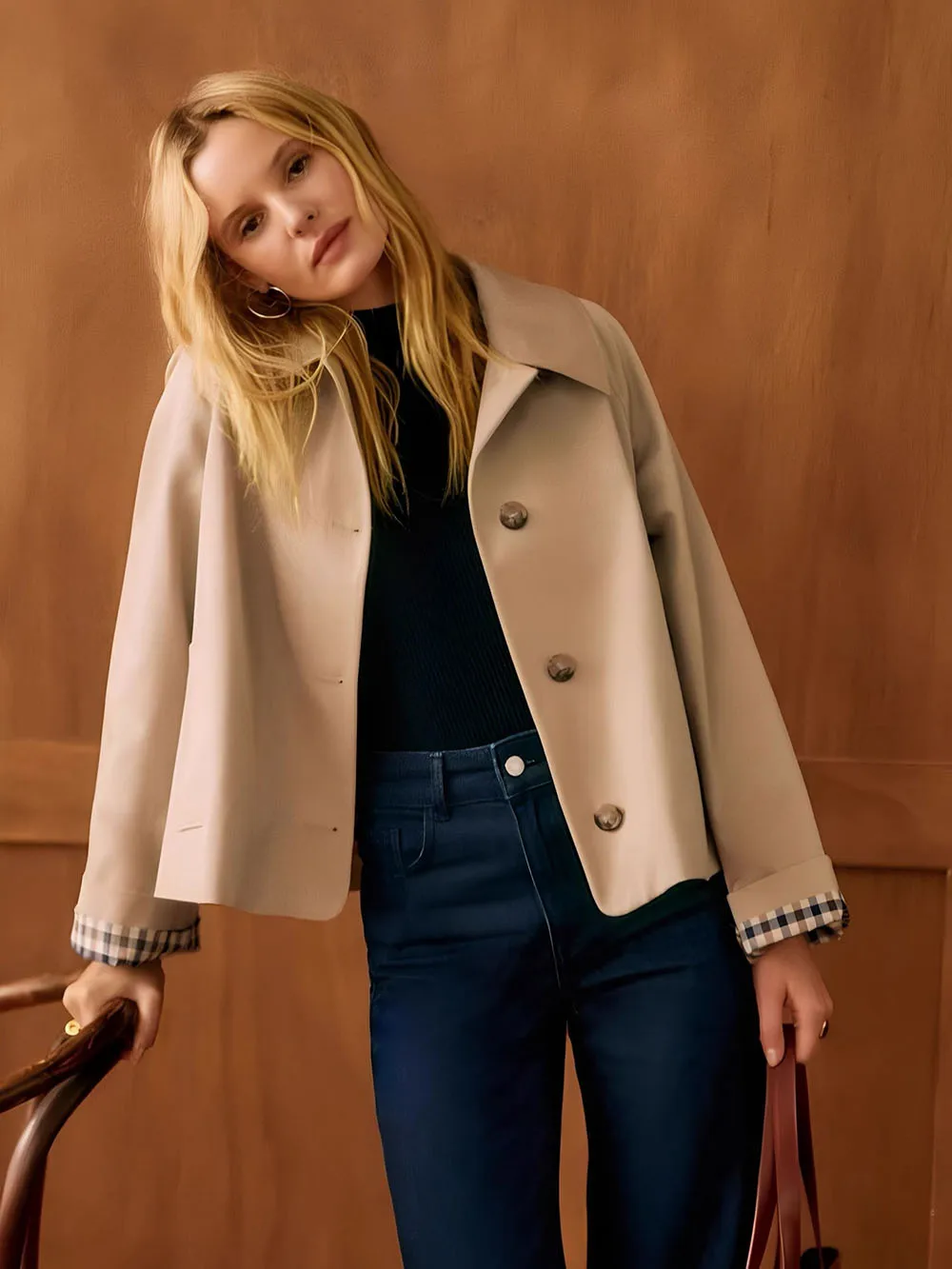 Vintage Woman’s Windbreaker Lapel Trench New Coat Classic Style Single Breasted Short Style Casual Daily Outerwear 2026