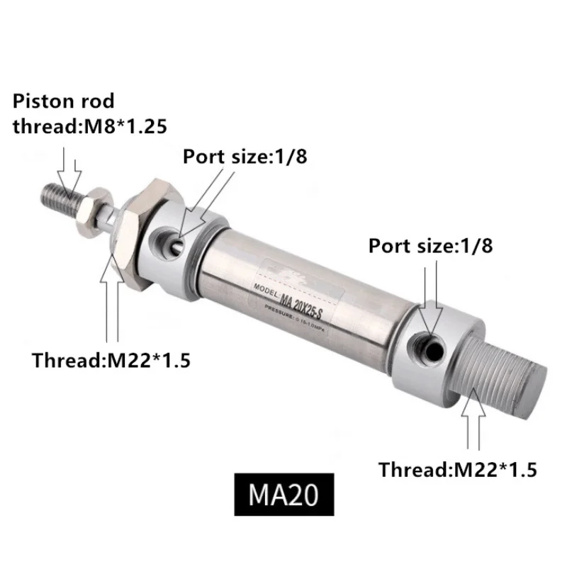 FreeShipping Stainless Steel Pneumatic Cylinder With Magnet MA20 Bore 20mm Stroke 25-500mm Double Acting Single Rod Air Cylinder