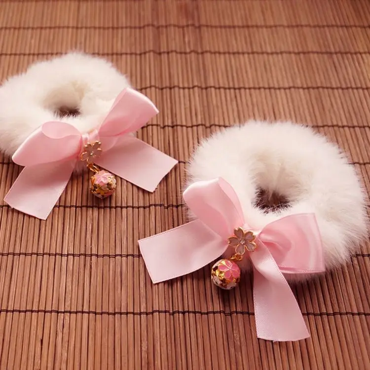 خريف شتاء جديد القوس خمر أفخم توك شعر الوردي القوس جرس المعصم الشعر الحلي #2