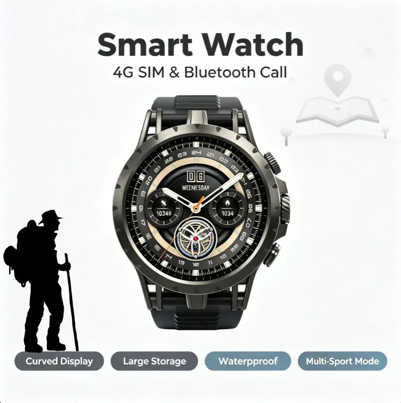 Men 4G SIM Smart Watch GPS Positioning Independent Call HD Camera Real Time Health Monitor Outdoor Fitness Smartwatch