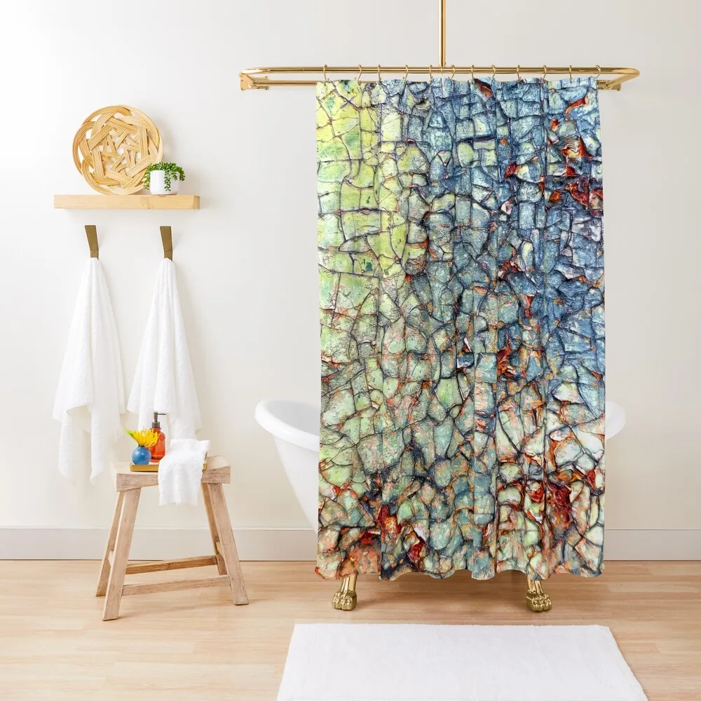 

Colorful Abstract Paint and Rust Mosaic Shower Curtain Cover Anime Shower Shower Set For Bathroom Curtain