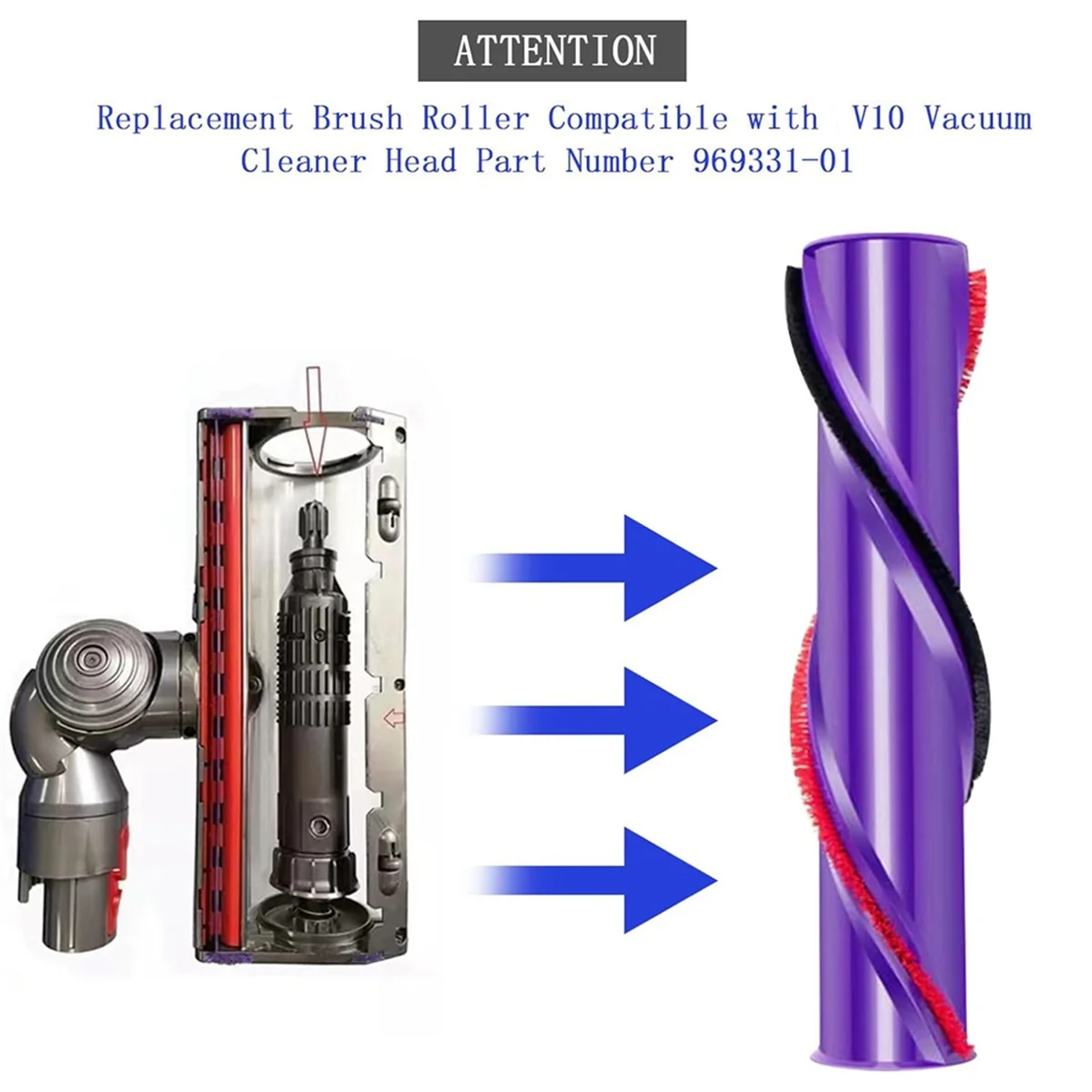 Pengganti Batang Gulung Sikat Rol untuk Penyedot Debu Dyson V10 Bagian Vakum Sikat Lantai Listrik Penggerak Langsung 969331 -01 # MAYA