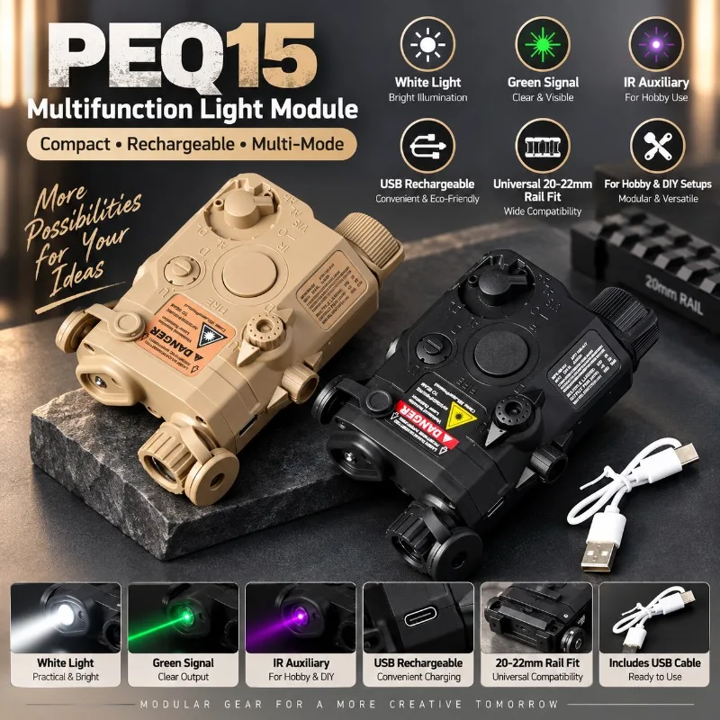 PEQ15 Multifunctional Battery Box Flashlight Lighting Accessory Compatible with 20‑22mm Rail Hobby Model Modification Parts