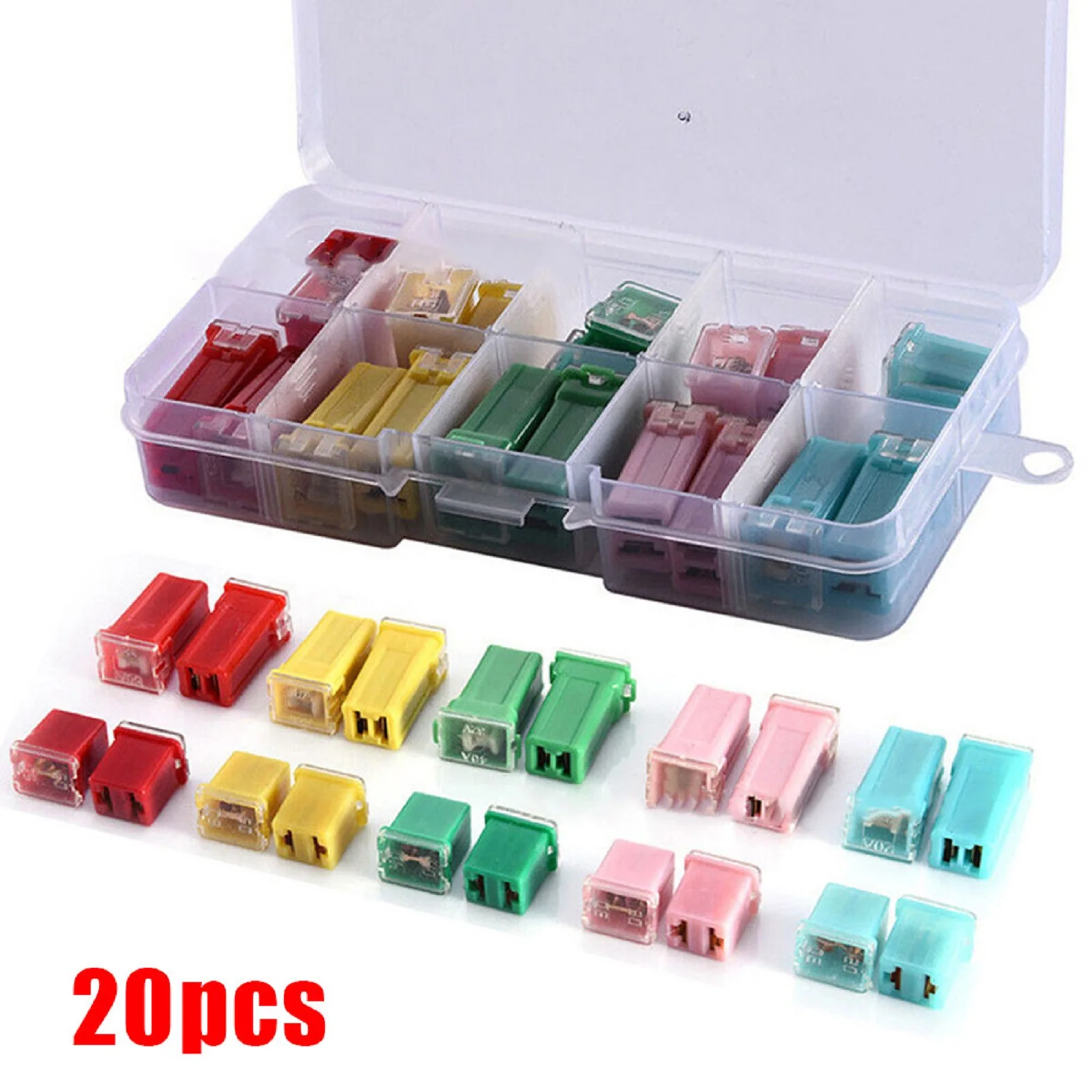 Plastic Box Fuse Car Fuse 20Pc Combination Kit DC12-32V Low Voltage Set Small Square Newer Cars Trucks For 20-60A