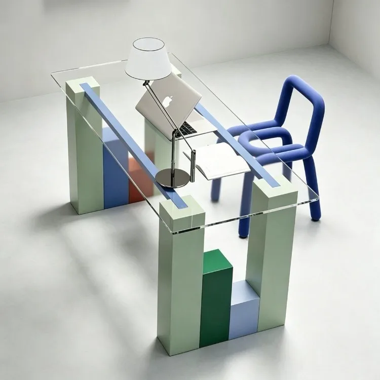 Medieval Bauhaus Modern Simple Color Desk Glass Computer Desk  Writing Desk