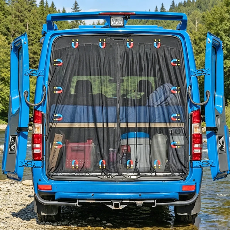 Стандартная москитная сетка на заднюю дверь для Mercedes Benz Sprinter и Ford Transit с центральной молнией, автомобильная шторка.