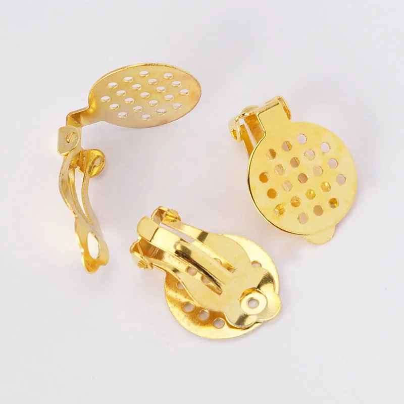 50pcs High Quality Gold Silver Iron Ear Clip Earrings Hole Bezel Blanks Cabochons Setting Base Diy Components Findings Supplier